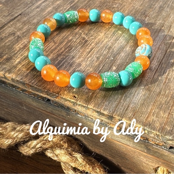 Orange jade tangerine  beaded hand crafted statement bracelet - Picture 1 of 1